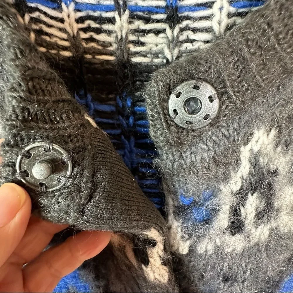 Free People Gray and Blue Geometric Cardigan 13% wool